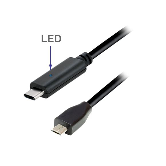 USB cable Type-C™ male with LED to Micro B male 1m