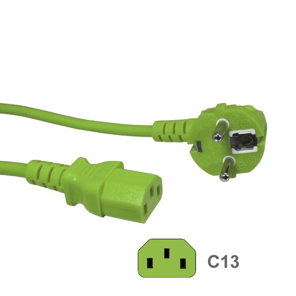 GREEN power cord for Continental Europe CEE 7/7 E+F to C13 180cm