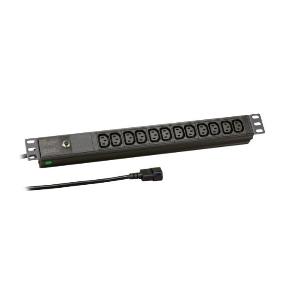 19 inch 12-way Power Strip with 12x C13, cable 180cm C14, e.g. for UPS