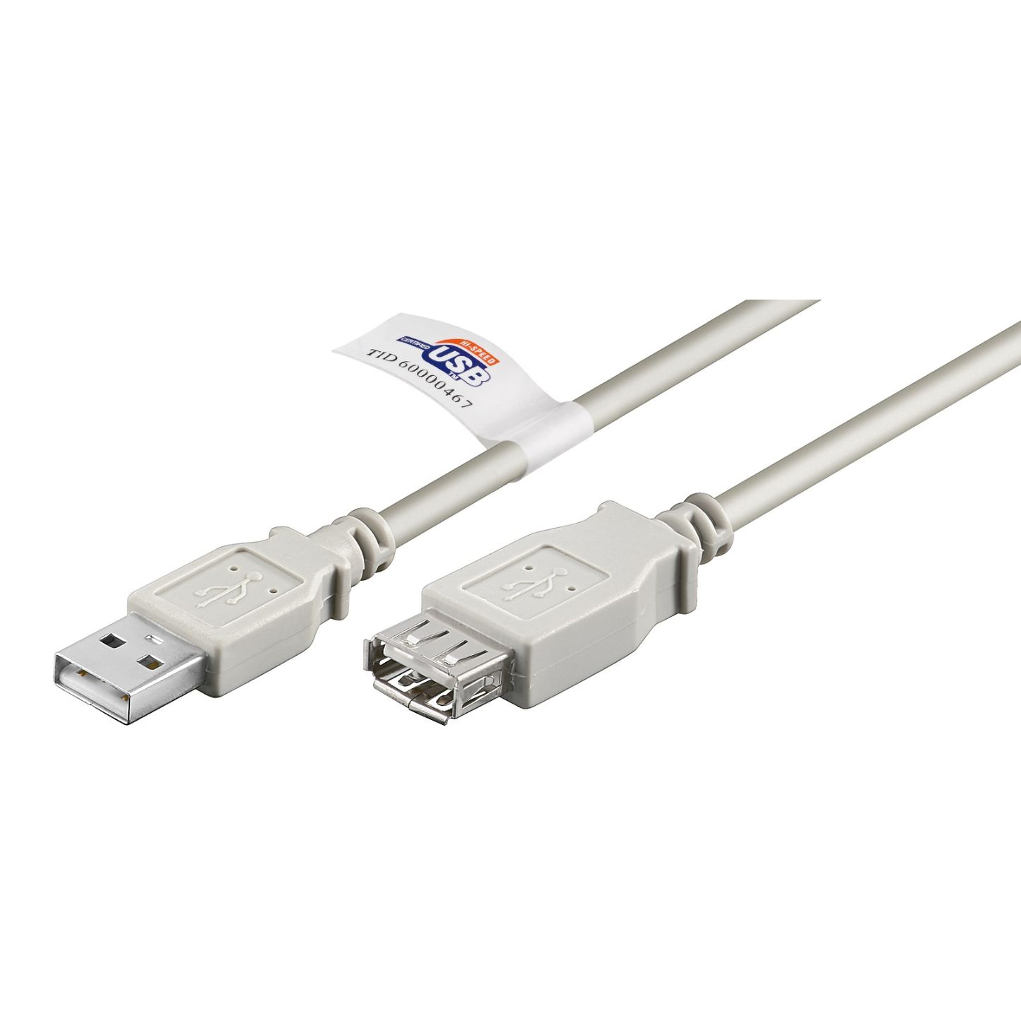 USB 2.0 extension cable AWG28-1P AWG24-2C grey certified 180cm
