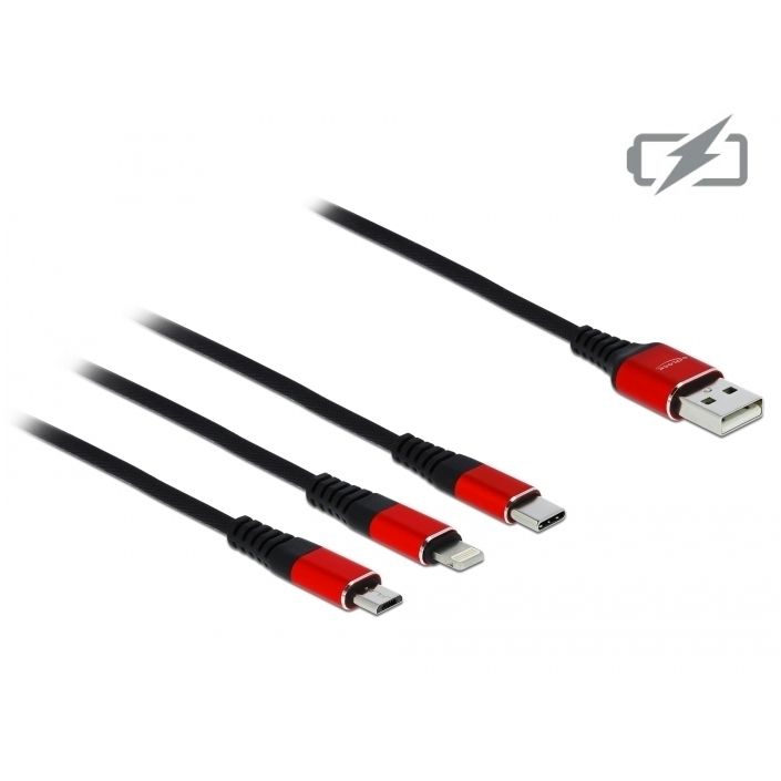 USB Charging Cable 3 in 1 for Lightning™ + Micro USB + USB Type-C™, 30 cm