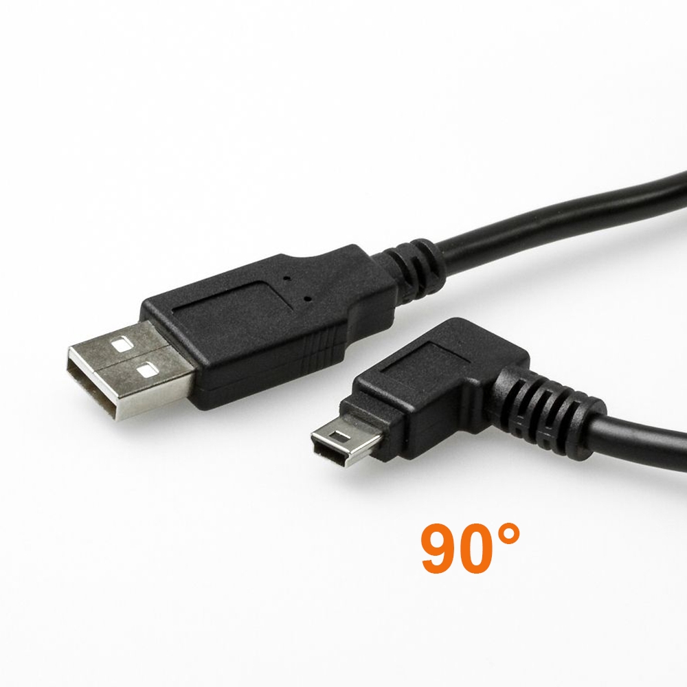 USB 2.0 cable with Mini B plug RIGHT ANGLED, UL cable material, 5m