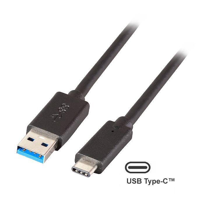USB quick charge cable Type-C™ male to USB 3.0 A male, 5Gbps, 1m