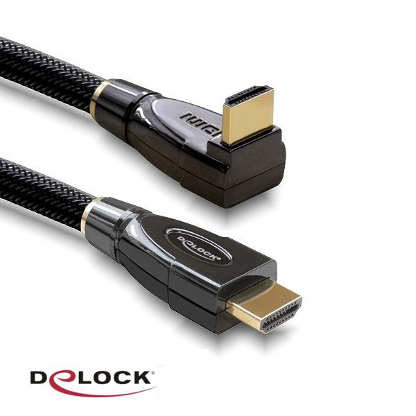 90° angled High Speed HDMI cable with Ethernet, premium quality + textile coating, 1m