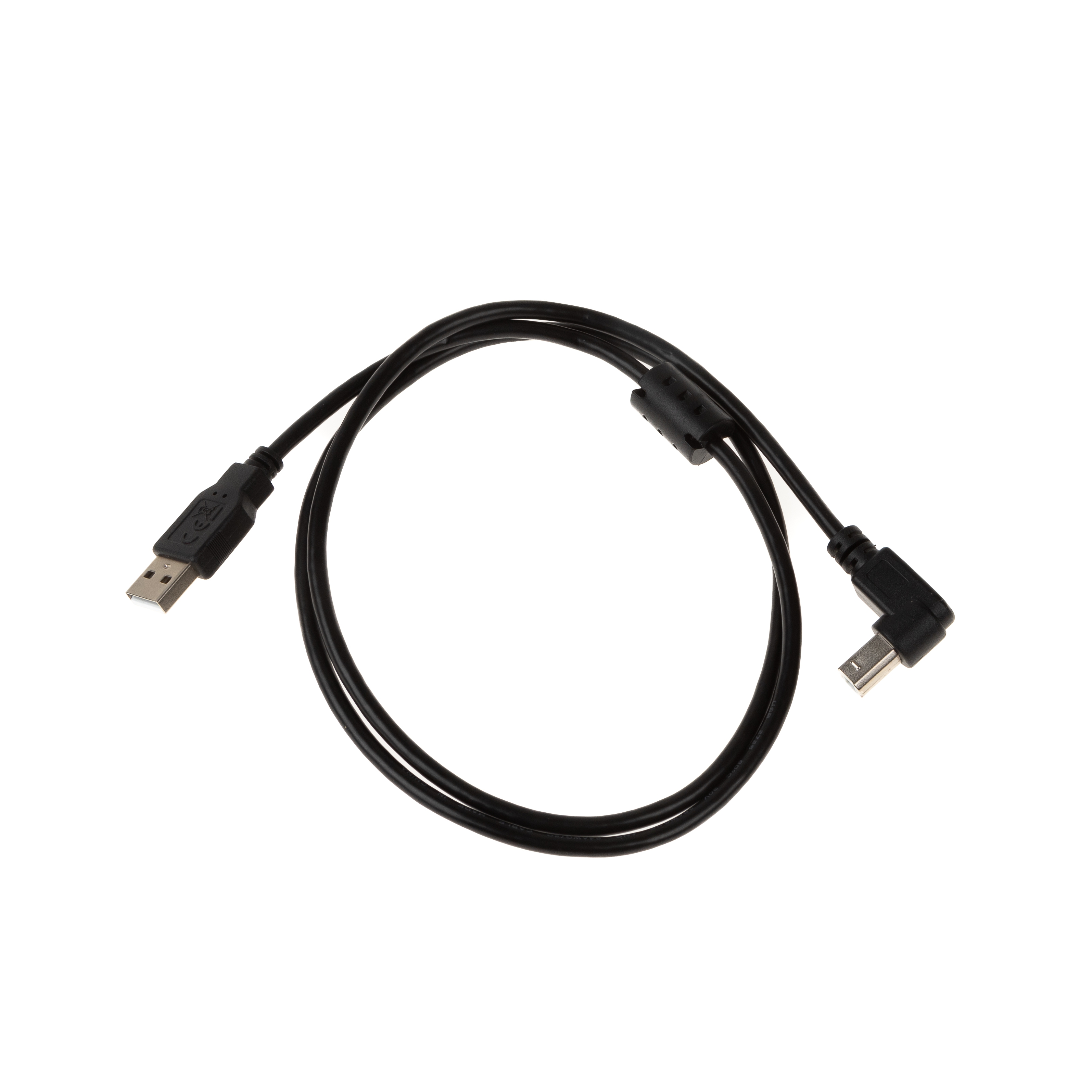 USB 2.0 cable with B plug 90° ANGLED DOWN with ferrite core 1m