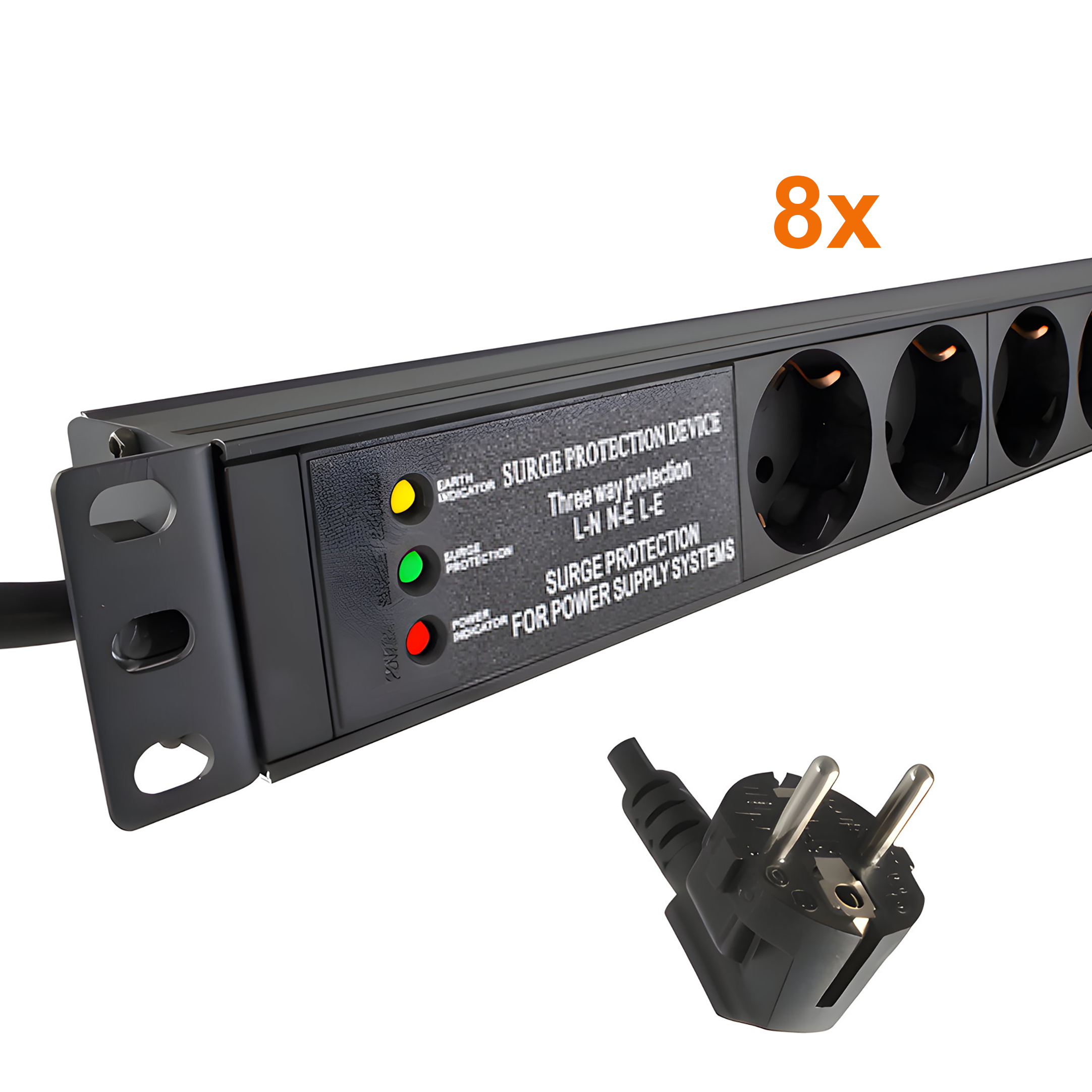 19 inch 8-way Power Strip with overvoltage protection