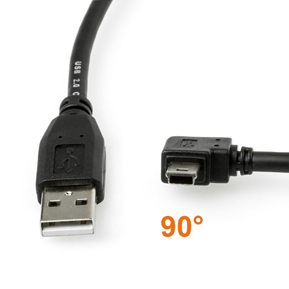 Angled MINI USB cable: USB A to Mini B ANGLED RIGHT 1m