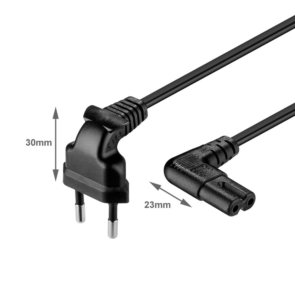 Power cord for Europe EURO8 plug BOTH SIDES ANGLED 1m