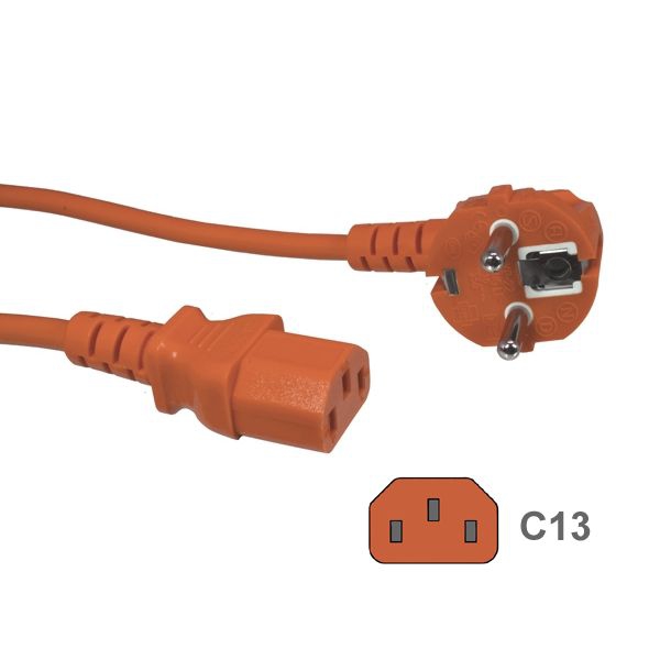 ORANGE power cord for Continental Europe CEE 7/7 E+F to C13  2m