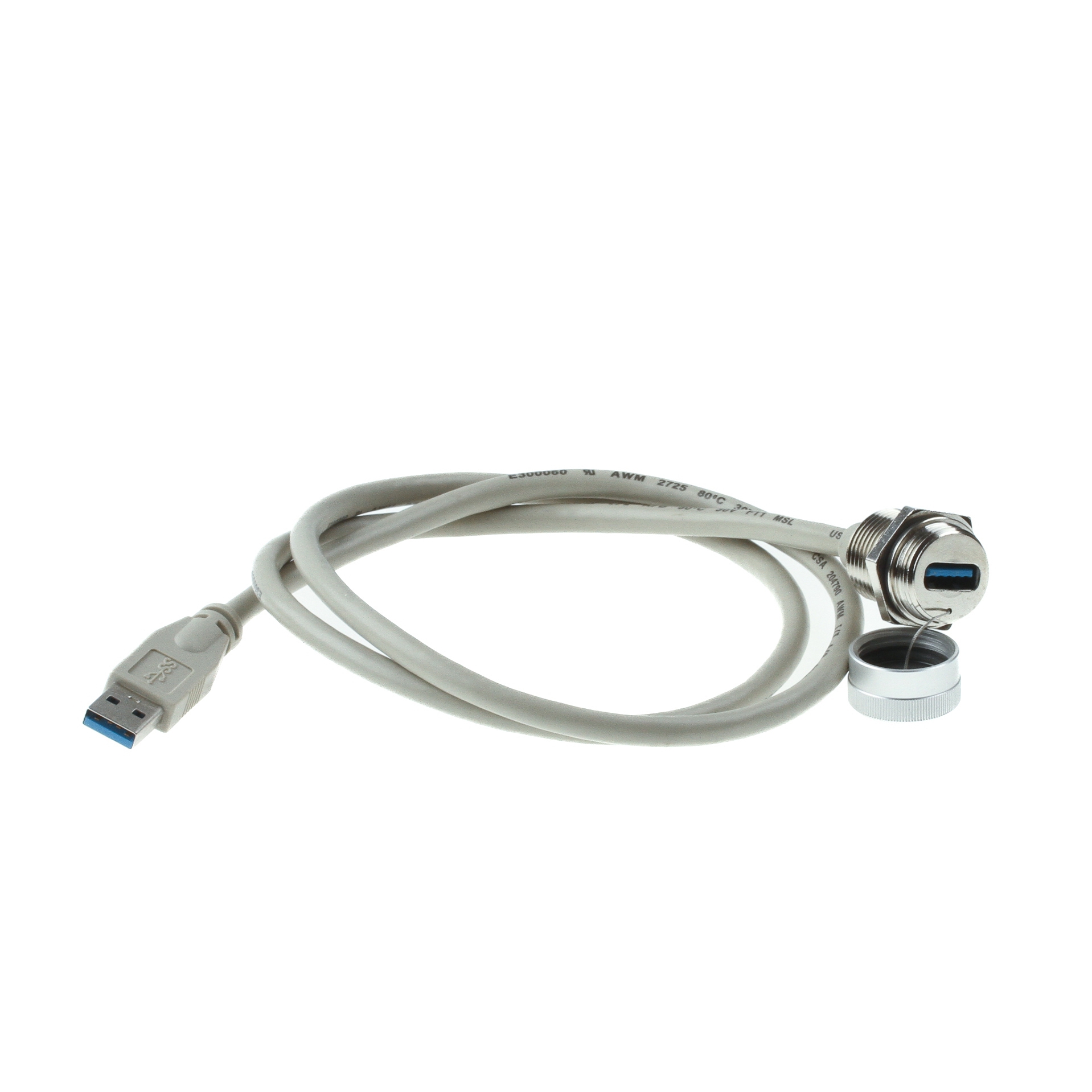 Mounting USB 2.0 cable A female with cap IP67 to A male 1m