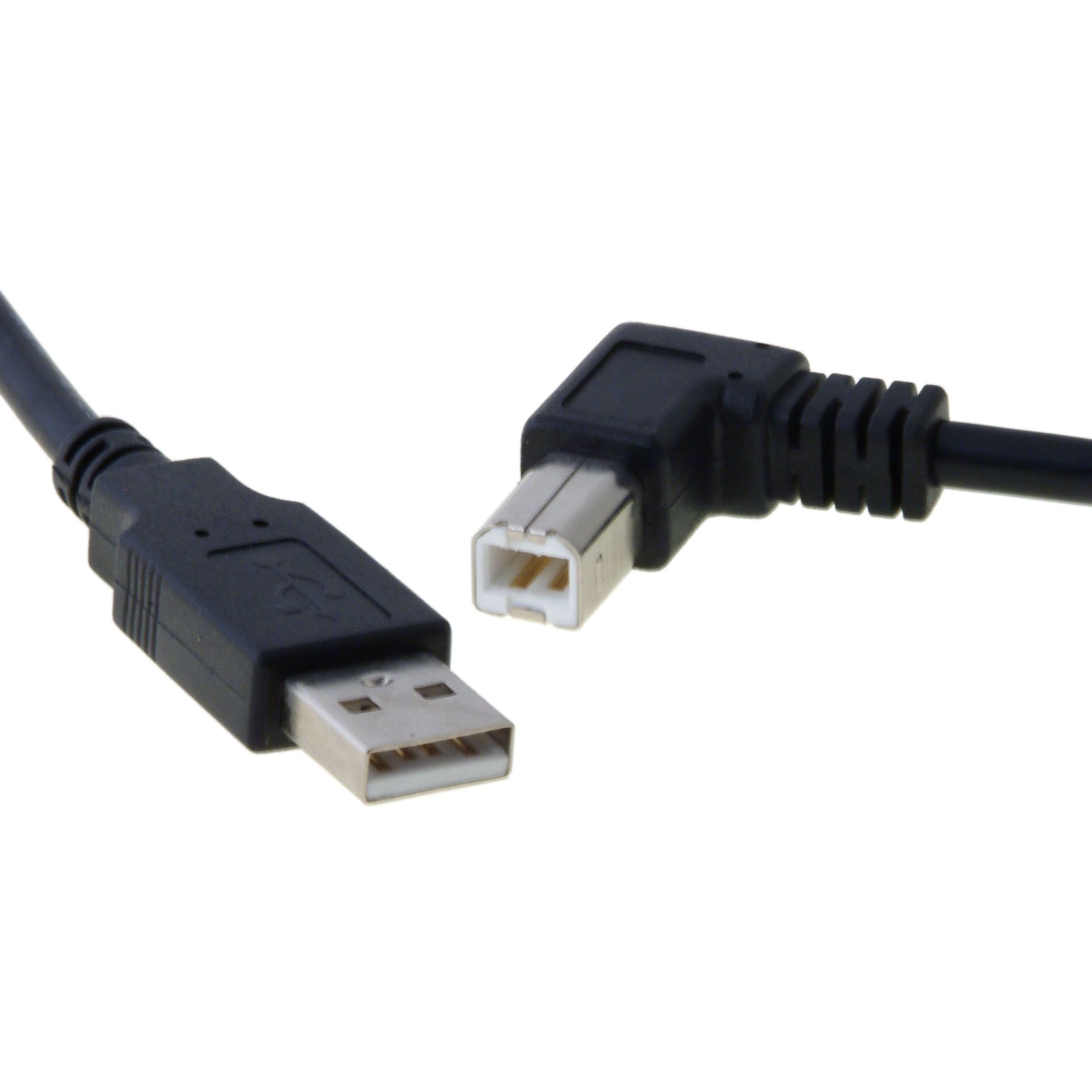 USB 2.0 cable plug B 90° angled LEFT 1m