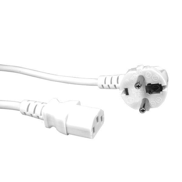 WHITE power cord for Continental Europe CEE 7/7 E+F to C13, 180cm