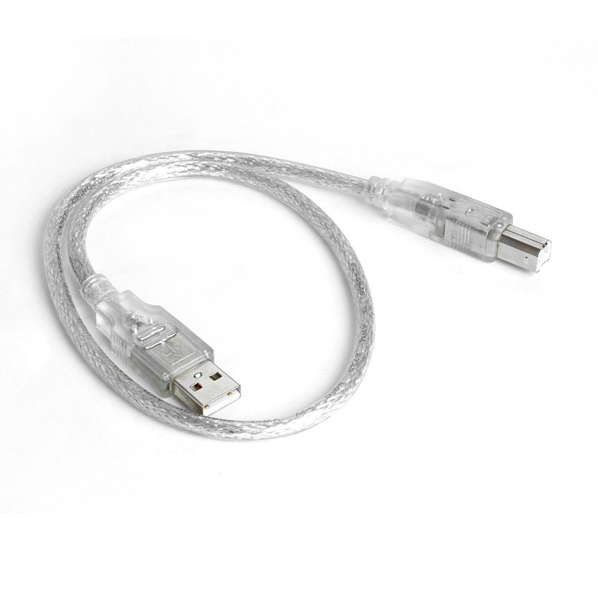 Short USB 2.0 cable PREMIUM QUALITY A-to-B silver translucent 50cm