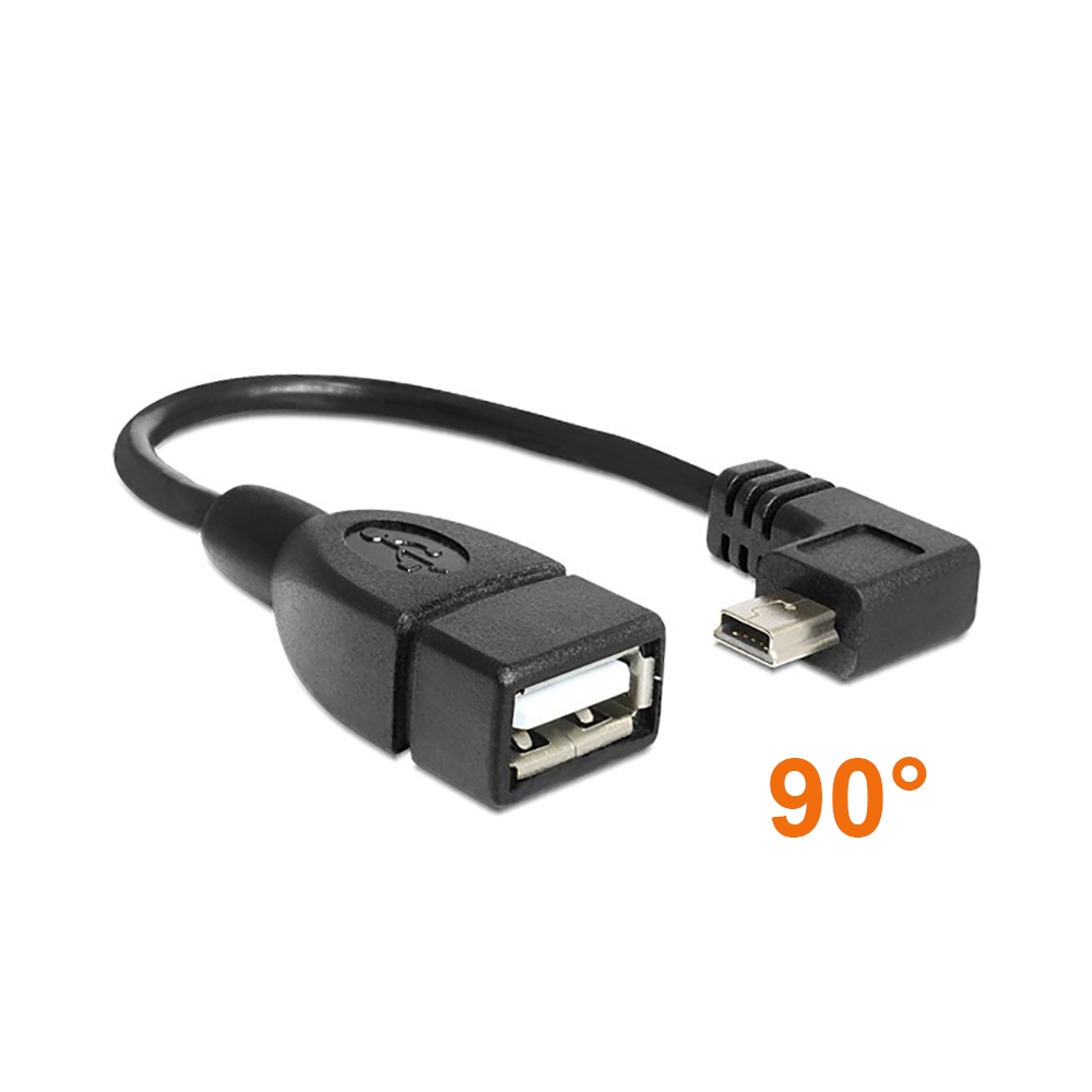 USB adapter Mini B cable 90° angled RIGHT to USB A female OTG 16cm