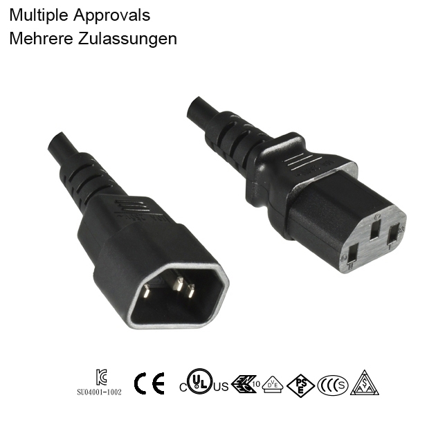 Power cord extension C13 to C14 3x1mm² multi-approvals 2m