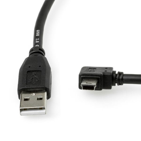 Angled MINI USB cable: USB A to Mini B ANGLED RIGHT 1m