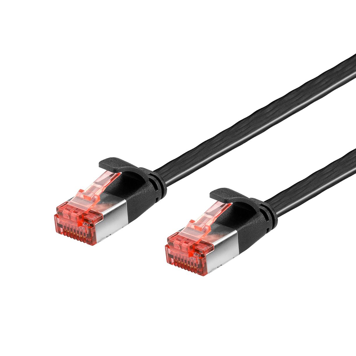 Cat.6 flat patch cable U/FTP black, PIMF, copper, 25cm