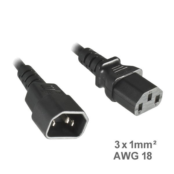 Power cord extension C13 to C14 3x1mm² multi-approvals 2m