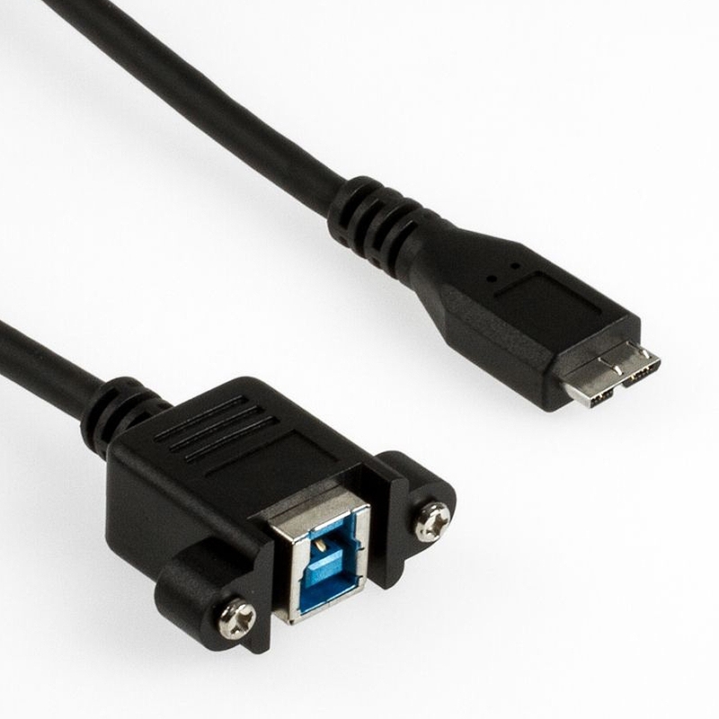 Mountable USB 3.0 cable B female with screws to Micro B male 30cm
