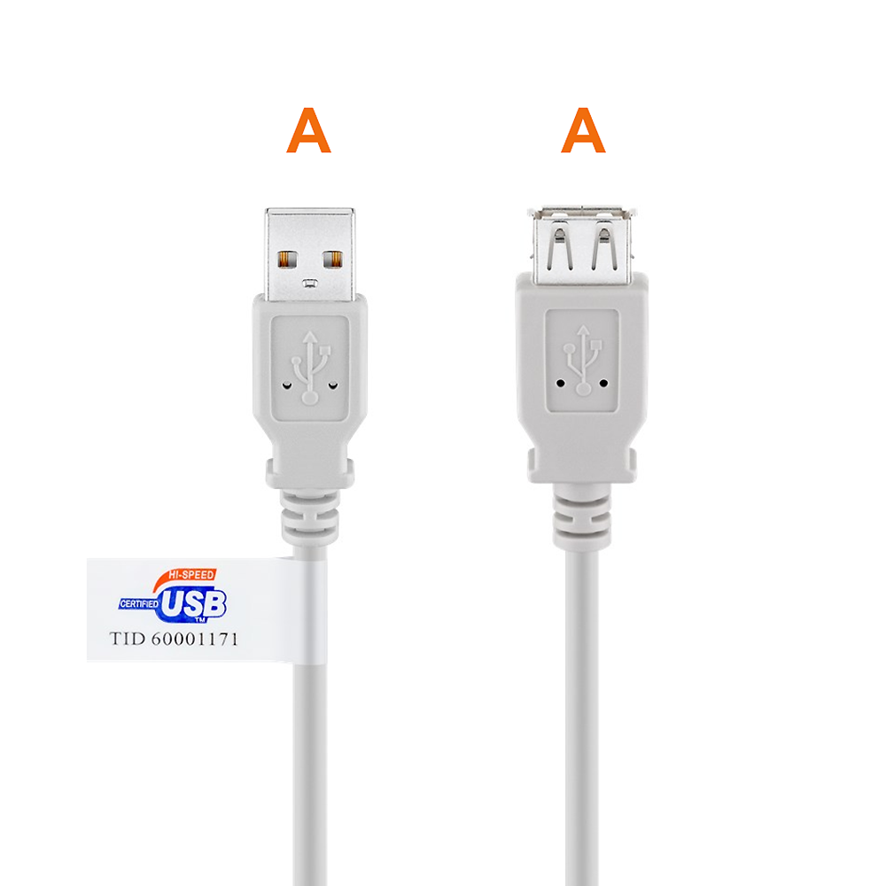 USB 2.0 extension cable AWG28-1P AWG24-2C grey certified 180cm