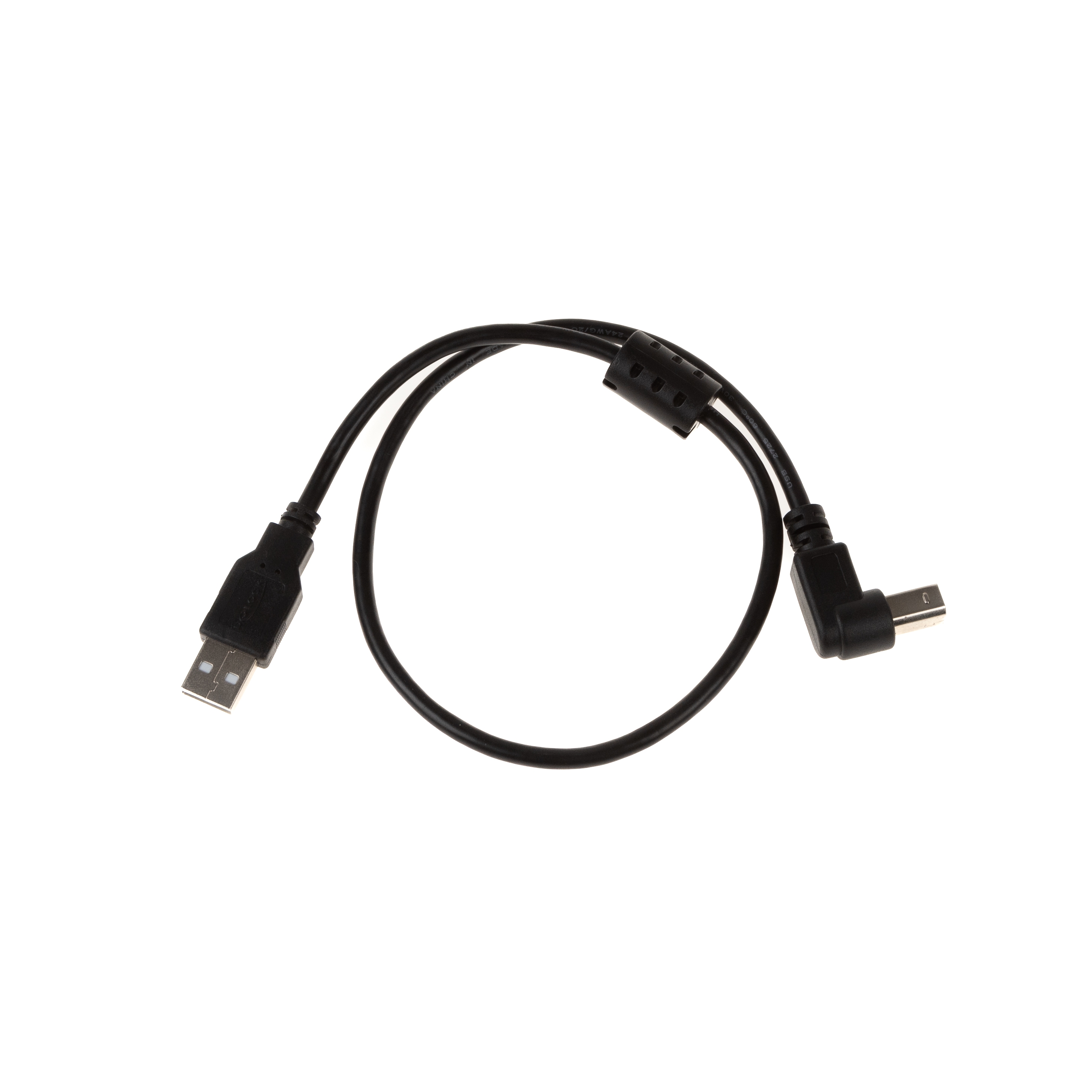 USB 2.0 cable with B plug 90° ANGLED DOWN with ferrite core 50cm